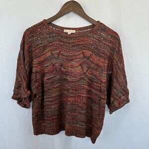 Women's DB Open Knit Sweater, Fall Colors, Size Medium, Short Sleeve